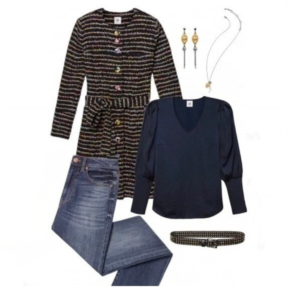 CABI Headline Topper Colorful Tweed Floral Belted Coat Preppy Style 5660 Size 2 - Picture 12 of 16